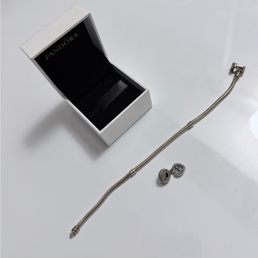 Pandora Silver Bracelet with Heart Charms